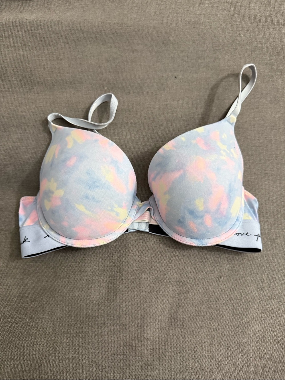 Victoria's Secret Pastel Tie-Dye Push-Up Bra in Light Blue, Pink & Pale Yellow